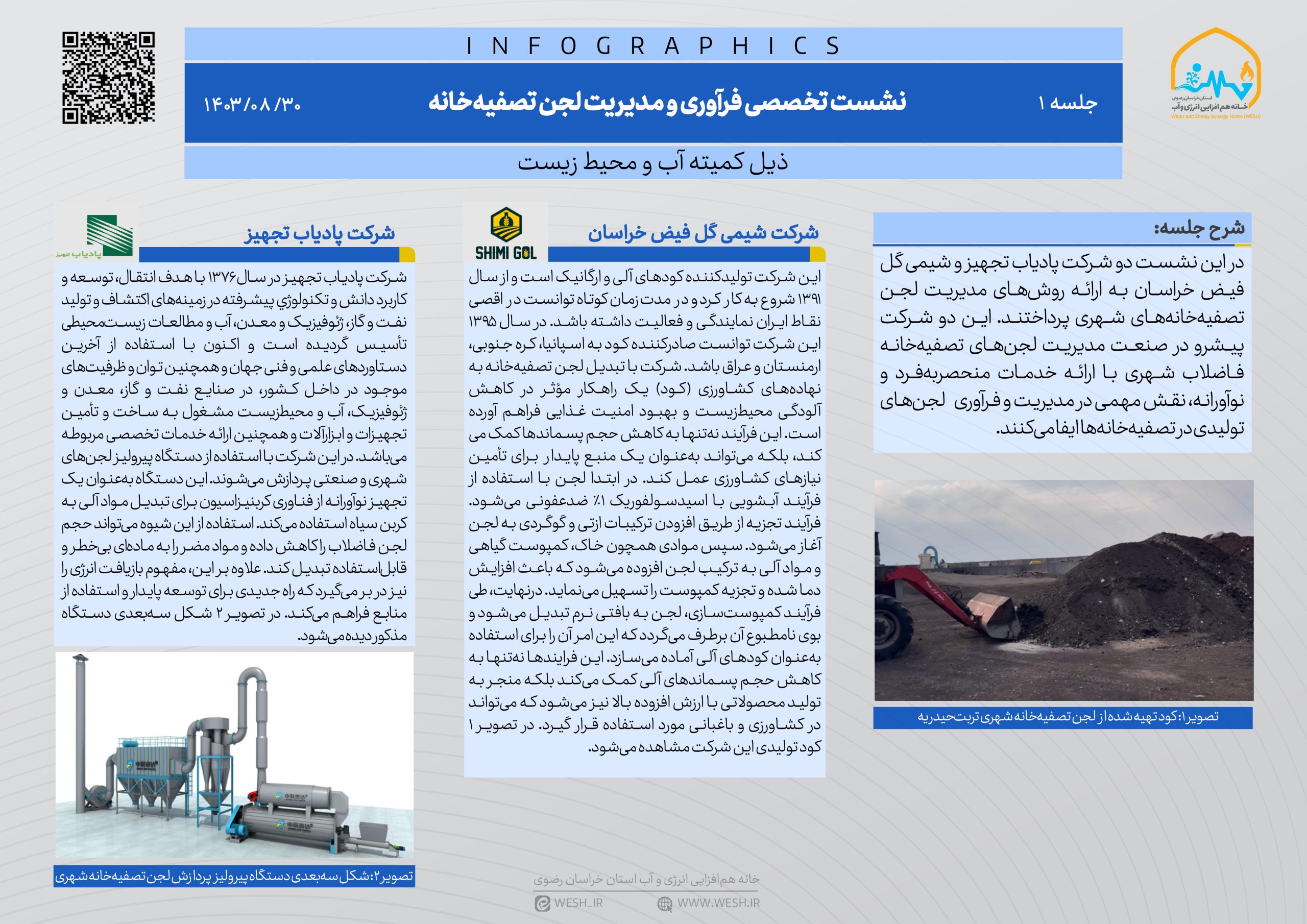 فرآوری و مدیریت لجن تصفیه خانه پیرولیز شرکت شیمی گل شرکت پادیاب تجهیز