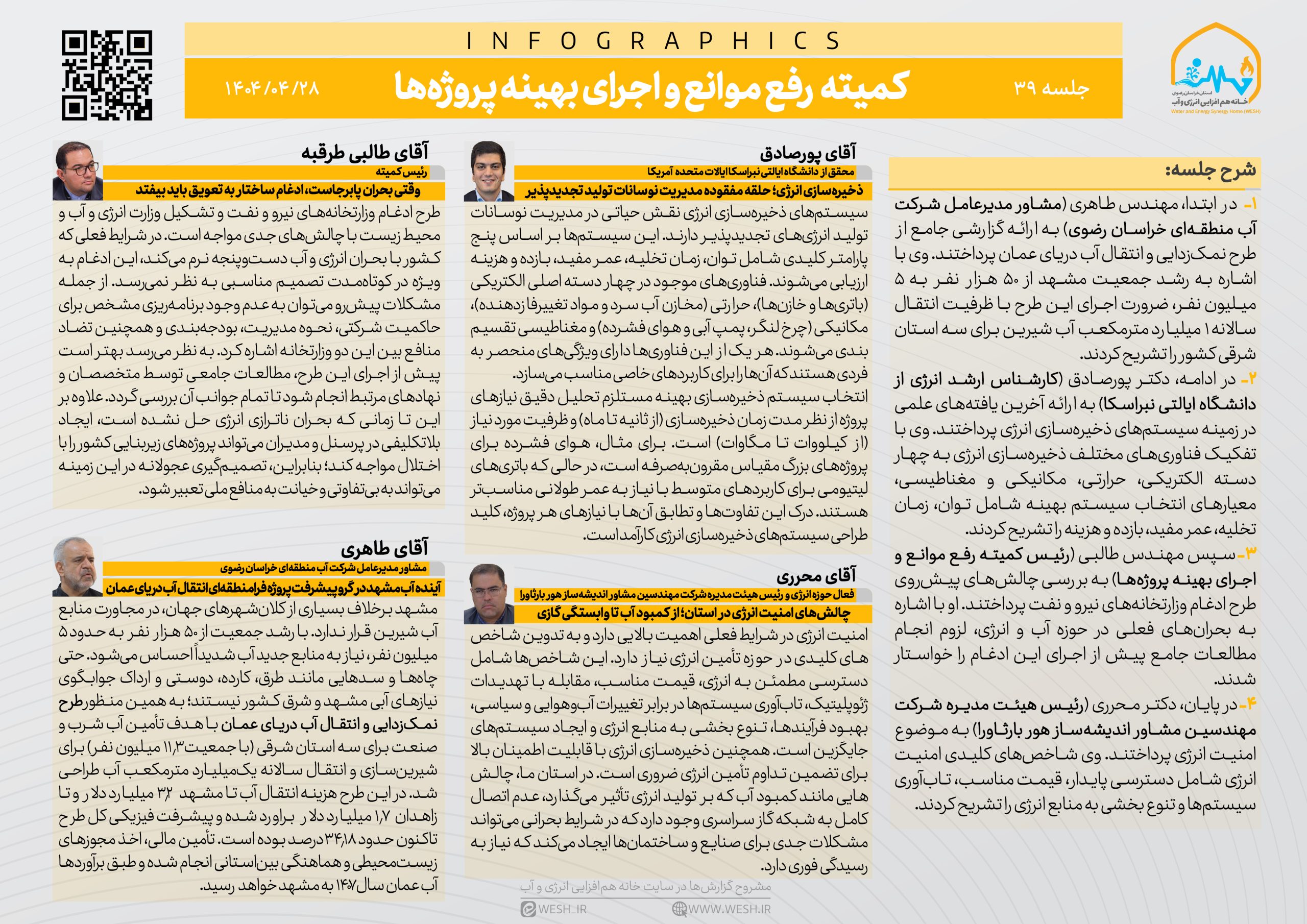 اینفوگرافی جلسه 39 کمیته رفع موانع و اجرای بهینه پروژه‌ها.