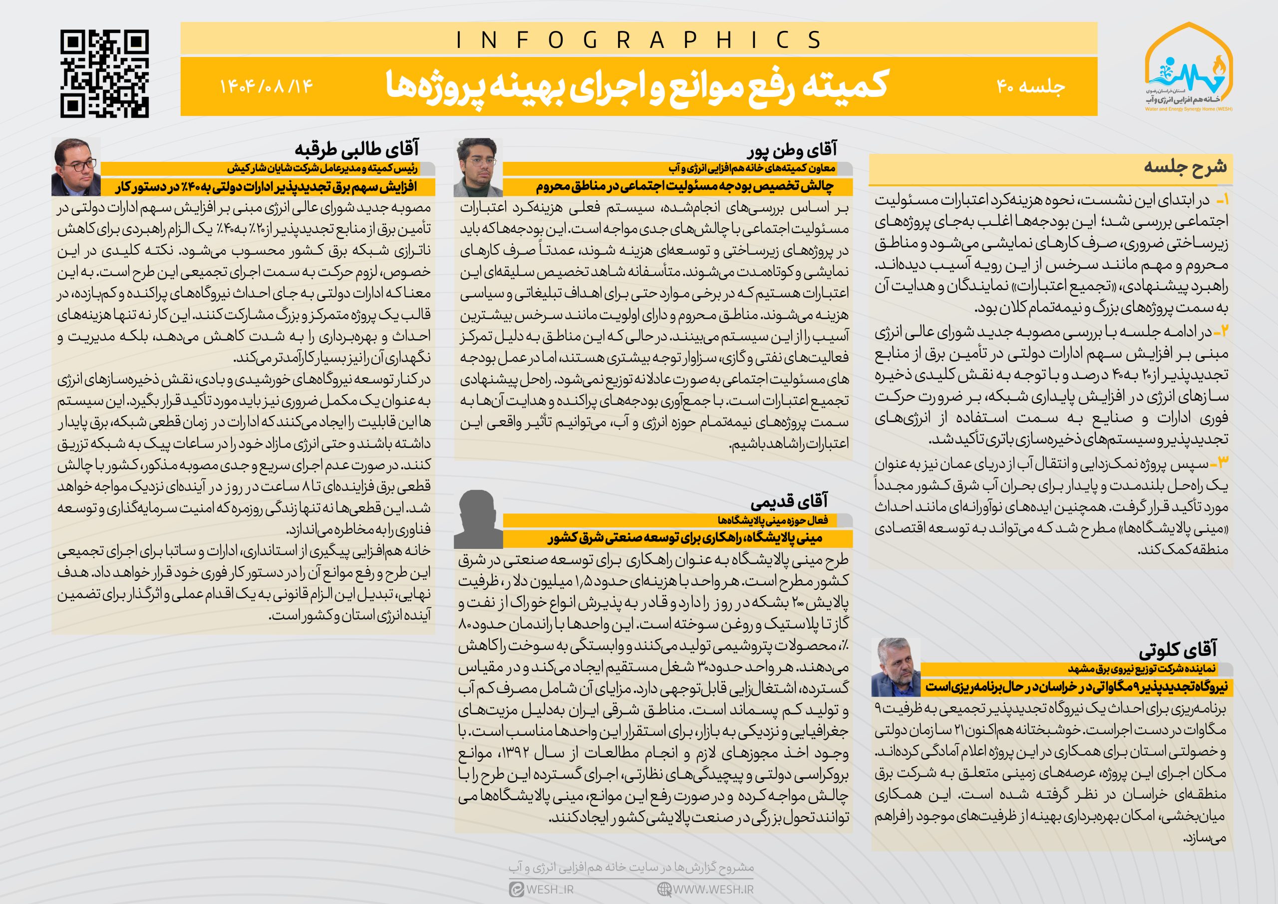 اینفوگرافی جلسه 40کمیته رفع موانع و اجرای بهینه پروژه‌ها